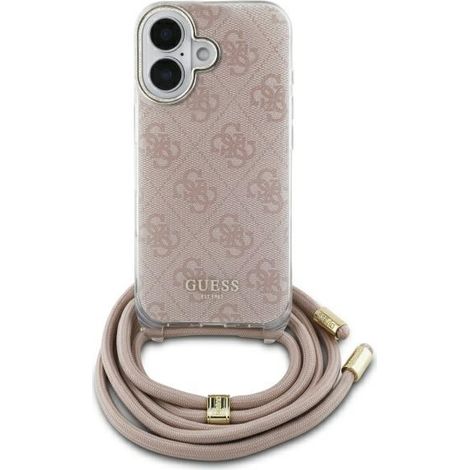 Funda rígida rosa Guess GUHCP16SHC4SEP para iPhone 16 de 6,1" con cordón cruzado y 4G estampada. (1/5)