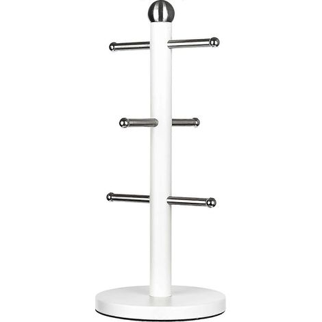 Étagère de rangement pour tasses, mugs ou verres à café, en acier inoxydable blanc, pour un usage domestique et professionnel.-AquaForge (1/5)