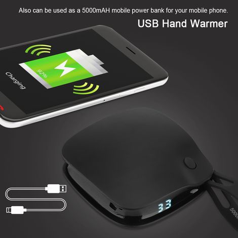 Mini chauffe-mains portable antidéflagrant rechargeable par USB, batterie externe pour la maison et le bureau (noir) (1/5)