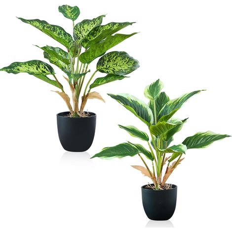 2er-Pack künstliche Monstera-Pflanzen im Topf, Zimmerpflanze, Dekopflanze, Kunststoffpflanze, gepunktet mit gelbem Rand, 37 cm, für Schlafzimmer, Büro (1/5)