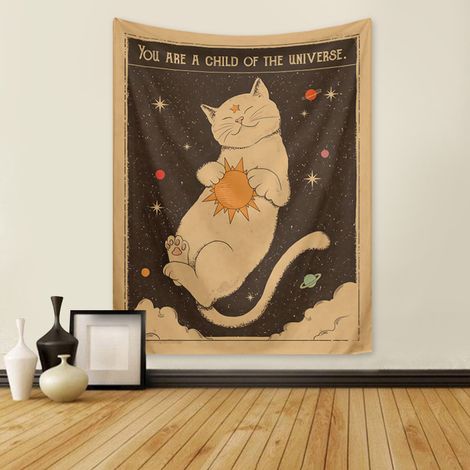 130x150cm Chat noir Tenture Murale Tapisserie pour la Nature Décorations Couvre lit Courverture pour la Maison Salon Chambre Dortoir Décor