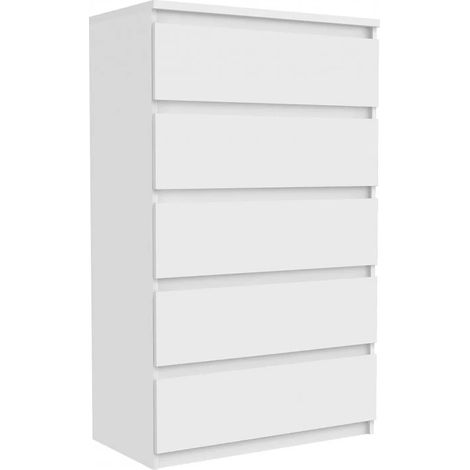 Grande commode 5 tiroirs blanc mat - BENNY (1/4)