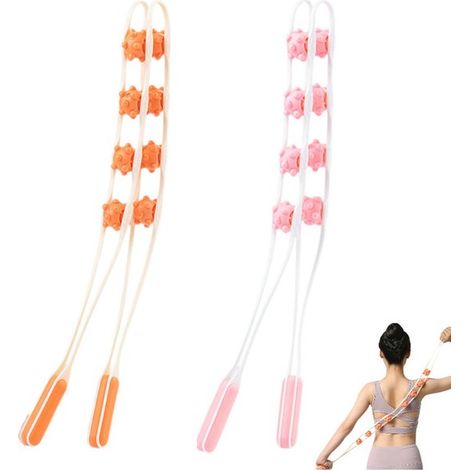 Lot de 2 - Appareil de massage dorsal - Massage manuel à rouleau pour les épaules, la nuque et le dos - Rose + Jaune - Appareil de massage dorsal portable avec rouleau - Massage dorsal manuel avec cor (1/5)