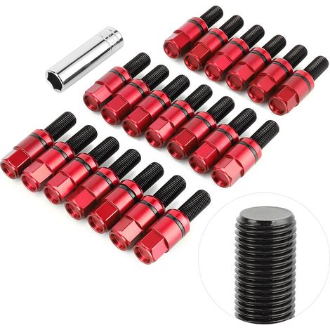 Vis de roue en alliage d'aluminium renforcé M14x1.5mm, lot de 20, compatible Porsche 718 Boxster (982) et 911 Carrera, tige filetée rouge. (1/5)