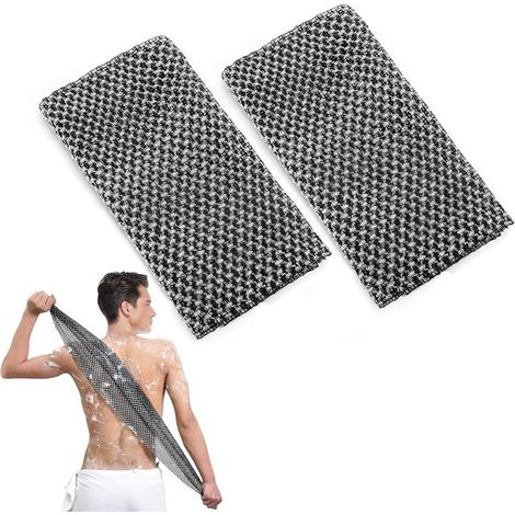 Lot de 2 serviettes de douche exfoliantes, antibactériennes, éliminent les cellules mortes et améliorent le grain de peau (noir).