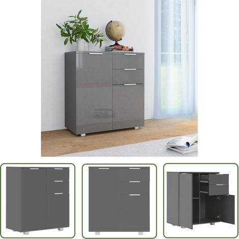 The Living Store Buffet Gris brillant 71x35x80 cm Bois d'ingénierie - Buffet - Armoire De Rangement - Meuble De Rangement - Meuble TV - Mobilier Moderne (1/5)