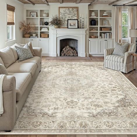 Tapis Vintage Marron pour Salon 200x300cm Antidérapant Lavable pour Chambre, Tapis de Salon, Séjour, Chambre d'enfant, Bureau, Tapis Poil Court Doux (1/5)