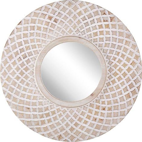 Specchio Rotondo Decorativo in Legno Chiaro Stile Boho ø 60 cm Pomaro (1/5)