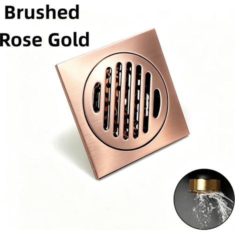 (Brushed Rose Gold)Deluxe Brushed Rose Gold Square 10CM Tile Embedded Hidden Brass Floor Drain Garbage Grille Bathroom Shower Drain (1/4)