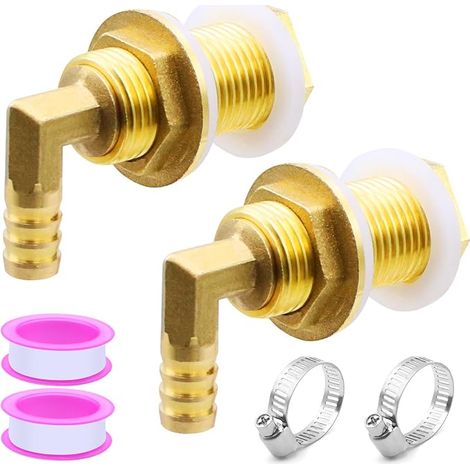 1/2" Brass Tank Connector with Hose End Clamps Strip 2 Pack (1/5)