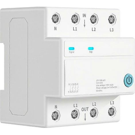 Disjoncteur intelligent Wi-Fi 4P avec 3 relais, interrupteur de coupure à distance et minuteur pour TUYA et application SmartLife (1/5)