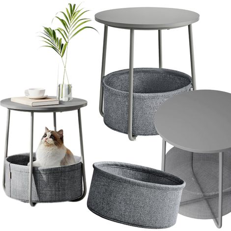 Mesa de centro pequeña con soporte para periódicos Mesa de centro redonda con cesta 2 en 1 (1/5)
