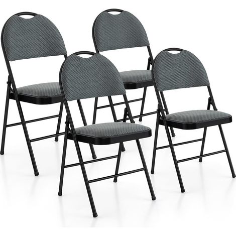 COSTWAY Set di 4 Sedie Pieghevoli, Sedie da Pranzo con Seduta Imbottita e Schienale Rivestito in Tessuto, con Gambe in Metallo, Sedia Portatile per Soggioro, Ufficio, Portata 120 kg (Grigio) (1/5)