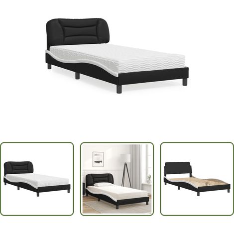 Matelas en mousse - Lit avec matelas Hvar noir et blanc 100x200 cm similicuir (1/5)