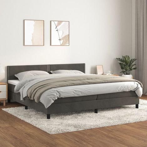 Lit à sommier tapissier et matelas - Cadre De Lit Moderne: King Size - Lit Double - Gris foncé 200x200cm Velours Chic-498975 (1/5)