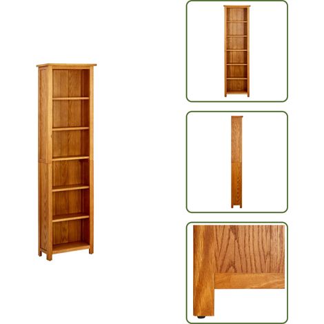 Bibliothèque à 6 niveaux 52x22x180 cm Bois de chêne massif - Bibliothèque En Bois - Bibliothèque Chêne - Bibliothèque Rustique - Meuble Rangement - Étagère Bibliothèque (1/5)