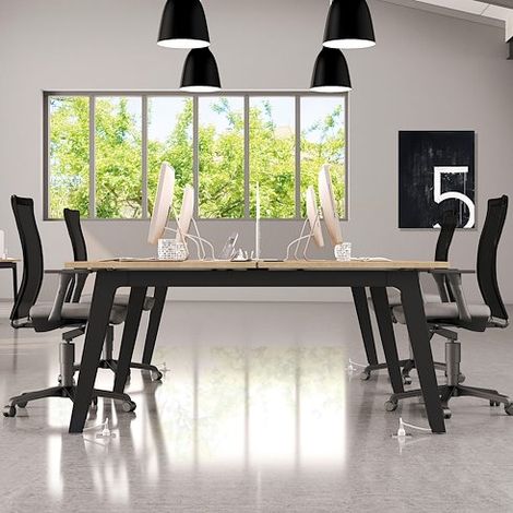 Pôle de 2 bureaux Exprim chêne clair + goulotte L 160 cm - piètement anthracite - Maxiburo (1/2)