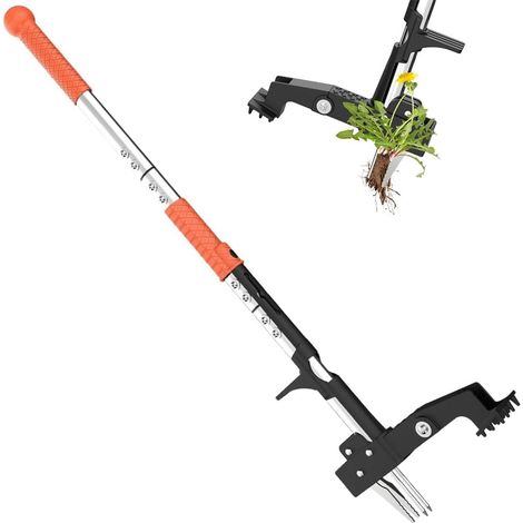 Desherbeur Manuel, 100 cm Arrache Pissenlit, Arrache Mauvaise Herbe avec 4 Griffes en INOX et Pédale, Outil de Jardin Facile à Enlever Les Racines avec Poignée en