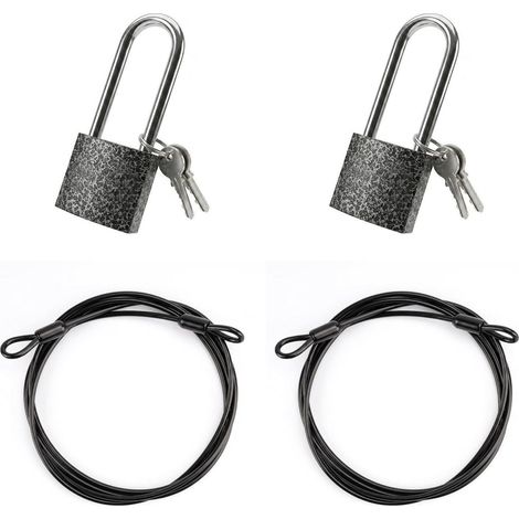 2x Stahlseil mit Schlaufen 2m x 4mm, schwarz, inkl. 2 Vorhängeschlösser