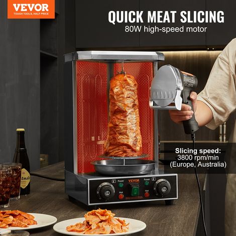 Couteau à Kebab Électrique 80 W, Trancheuse à Viande Turc Shawarma Döner Kebab Commerciale en Inox, Coupe-gyro avec 2 Lames Diamètre 100 mm, Épaisseur Réglable 0-8 mm, pour Restaurant, Snack-bar (1/5)