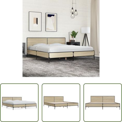 vidaXL Metall Bettgestell - Bettgestell Sonoma-Eiche 200x200 cm Holzwerkstoff und Metall (1/5)