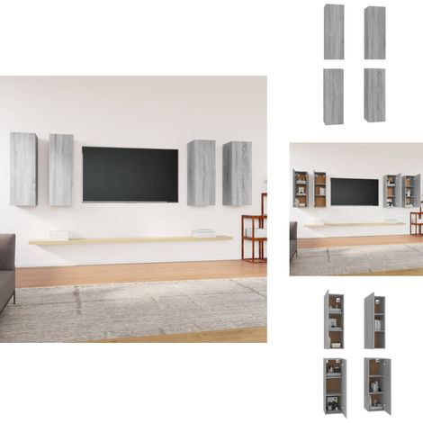 TV-Schränke 4 Stk. Grau Sonoma 30,5x30x90 cm Holzwerkstoff - TV-Wandregal - Holzregale - Regal Grau - Moderner Wohnraum - Fernsehschrank (1/5)