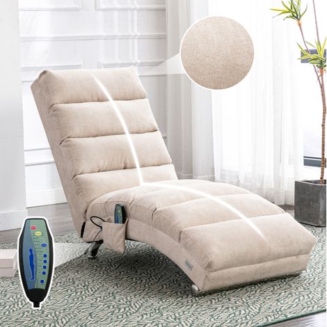 Relaxliege 55x148x84 cm beige Leinen mit Vibrationsfunktion und Seitentasche (1/5)