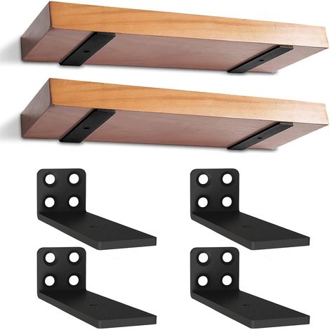 Lot de 4 Supports D'étagère Flottants de 10 cm, Supports D'étagère Robustes, Supports d'étagère Industriels avec Vis pour Bibliothèque Salon Chambre (Noir) (1/5)