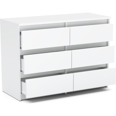 Commode blanche 100 cm avec 6 tiroirs – Meuble TV en panneau stratifié – Verrouillage tiroir – Finition mate élégante — vue 2