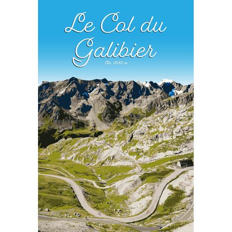Tableau sur toile illustration col du Galibier 30x45 cm - Impression sur Toile Murale Décorative - Image imprimée en HD sur Toile - Toile sur Châssis en Bois FSC - Fabriqué en France (1/5)