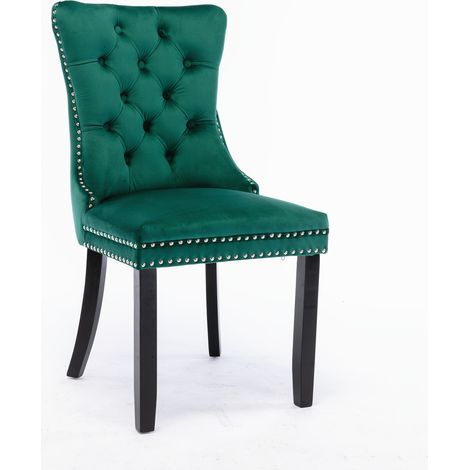 Nikki Collection Chaise de salle à manger contemporaine moderne haut de gamme, capitonnée en bois massif et revêtue de velours, avec pieds en bois et finition cloutée, lot de 2, vert, DE2001GN (1/5)