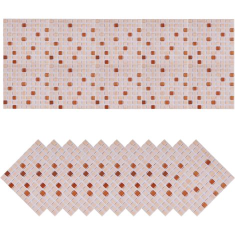 sourcing map Lot de 20 autocollants mosaïque carrés 10 x cm en PVC autocollant pour crédence murale