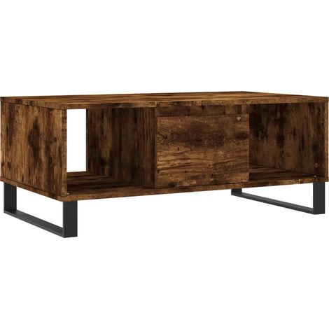 Mesa de centro con cajón, diseño moderno y contemporáneo, 90 x 50 x 36,5 cm, madera de ingeniería marrón y metal DEC038523