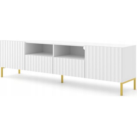 Meuble TV 200x56x42 cm blanc mat VAGUE 2D2S meuble Hi-fi luxueux sur pied