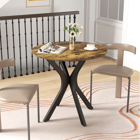 Tavolo da pranzo rotondo Ø78x75 cm marrone in legno con base in acciaio, salvaspazio per 2 persone (1/5)