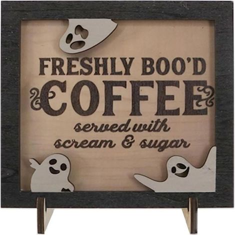 Décoration de table Halloween en bois avec support, motif fantôme mignon, 15 cm (5,9 pouces). (1/5)