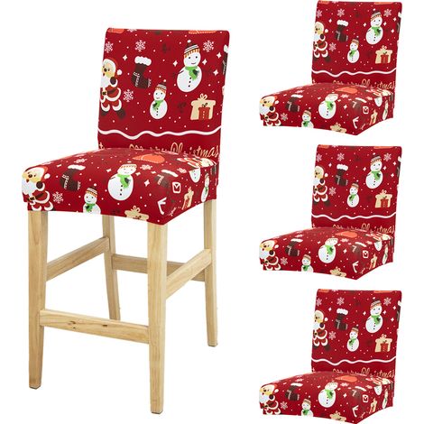 Lot de 4 Housses de Chaise Bar Extensibles, Couvre-Siege Imperméable et Lavable pour Tabouret Cuisine Pub Salle a Manger -KZQ (1/2)