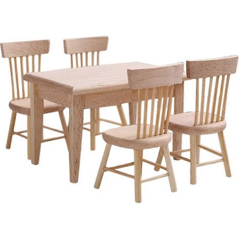 Ensemble table et chaises en bois à l'échelle 1/12, accessoires miniatures pour salle à manger (1/5)