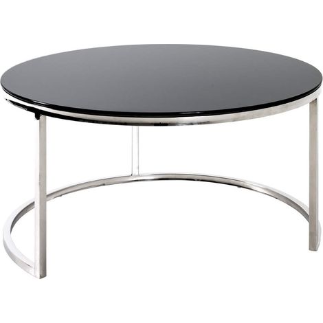 Table basse en Verre trempé noir - Diam 80 x h 41 cm -PEGANE- (1/2)
