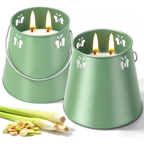 Bougie Citronnelle Extérieur, 300h Bougie à la Citronnelle, Citronnelle Bougie Parfumées 2pcs, Bougie Coffret Cadeau Femme, Cire de Soja, pour le camping, jardin, balcon, barbecues (1/5)