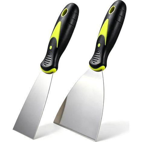 Lot de 2 couteaux à mastic (grattoirs/spatules en métal de 5 x 10 cm) pour la réparation de cloisons sèches, le décollage de papier peint et le grattage d'enduit (1/5)