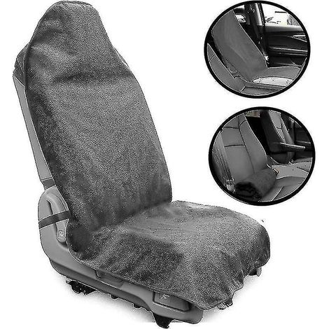 Housse de siège universelle pour voiture, tissu éponge imperméable et absorbant la transpiration, idéale pour le yoga, la natation et la plage, gris doux. (1/4)