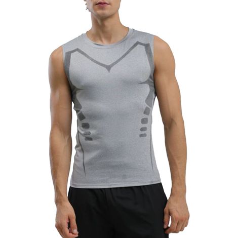 Débardeur gris pour homme, séchage rapide, fin et respirant, sans manches, idéal pour le fitness et l'exercice, taille XL. (1/5)
