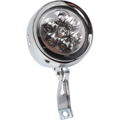 Phare avant de vélo vintage rétro, lampe frontale à 6 LED avec support pour le cyclisme nocturne, couleur argent. (1/5)