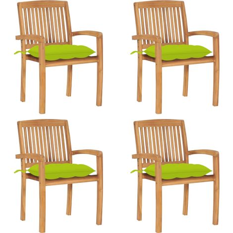 Lot de 4 Chaises de jardin empilables avec coussins Fauteuil de Jardin  Chaises d'extérieur  Teck solide 51341 (1/5)