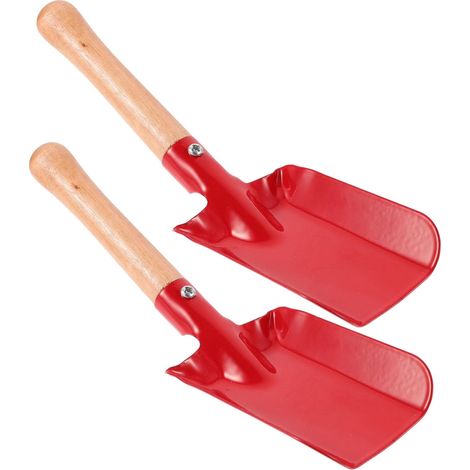 Petites Pelles de Jardinage à Main Résistants à la Déformation Lot de 2 Outils Robustes en Fer et Bois Rouges pour Transplantation en Jardin et Pots (1/5)