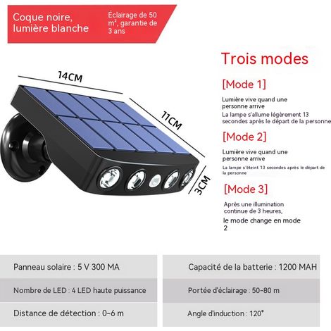 Lampe murale solaire extérieure, spot de façade double émission lumineuse, pour jardin et terrasse