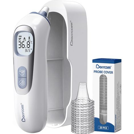 Thermomètre Auriculaire Haute Précision, Thermomètre Médical Avec Technologie de Sonde Préchauffée Pour Adultes et Bébés, Guide de Température par Tranche d'âge, Lecture Instantanée (1/5)