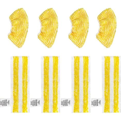 Lot de 8 pièces de rechange compatibles avec les nettoyeurs vapeur Kärcher SC2, SC3, SC4 et SC5. Contient 4 nettoyeurs et 4 housses de nettoyage. (1/4)