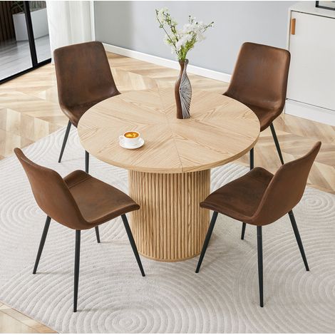 Conjunto mesa redonda y 4 sillas 100 cm MDF, efecto madera clara OKMYHOME (1/5)